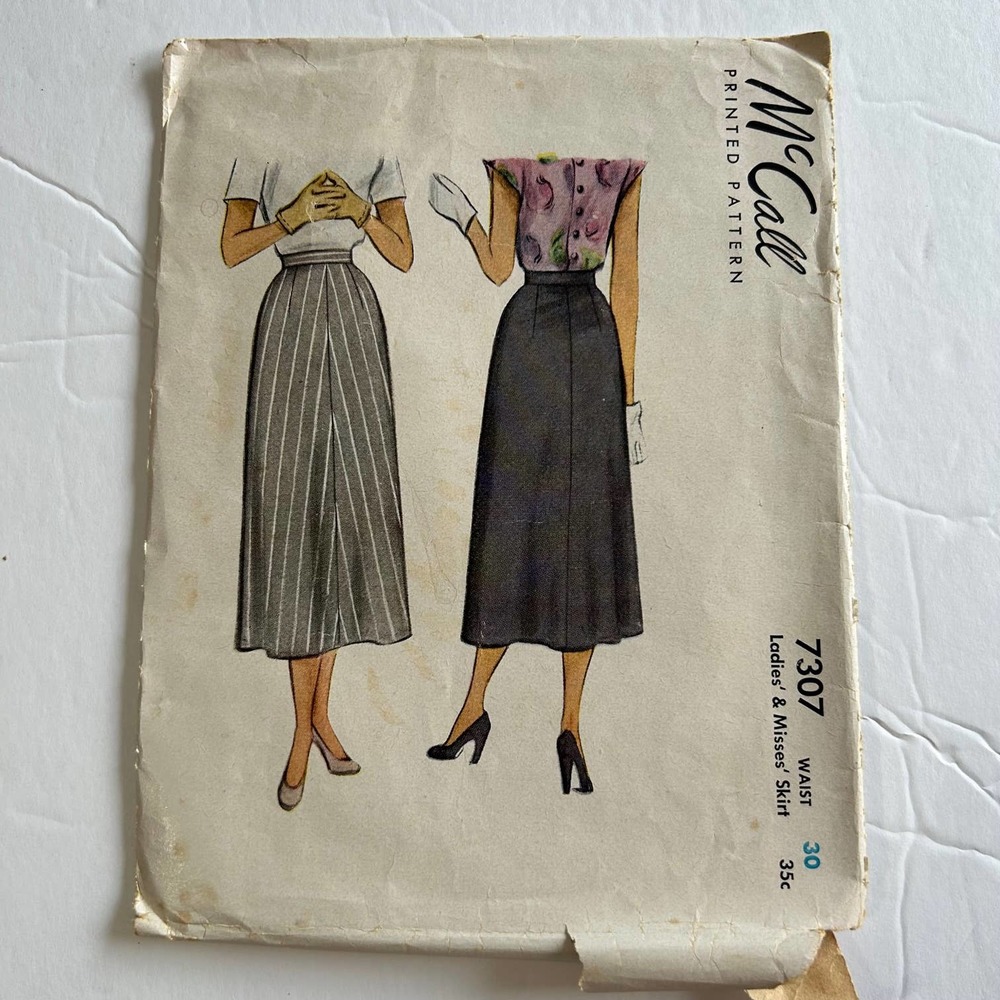 McCalls Vintage 1940's Pattern #7307 Women's Skirt Waist 30‎